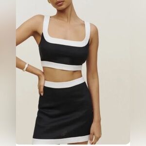 Reformation Robbie Linen Two Piece Set in Black & White